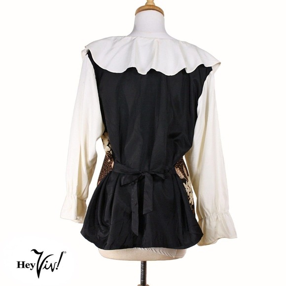 Vintage Diana Marco Floral Top Blouse w Ruffles and Shoulder Pads Sz 14 -Hey Viv - Picture 3 of 5